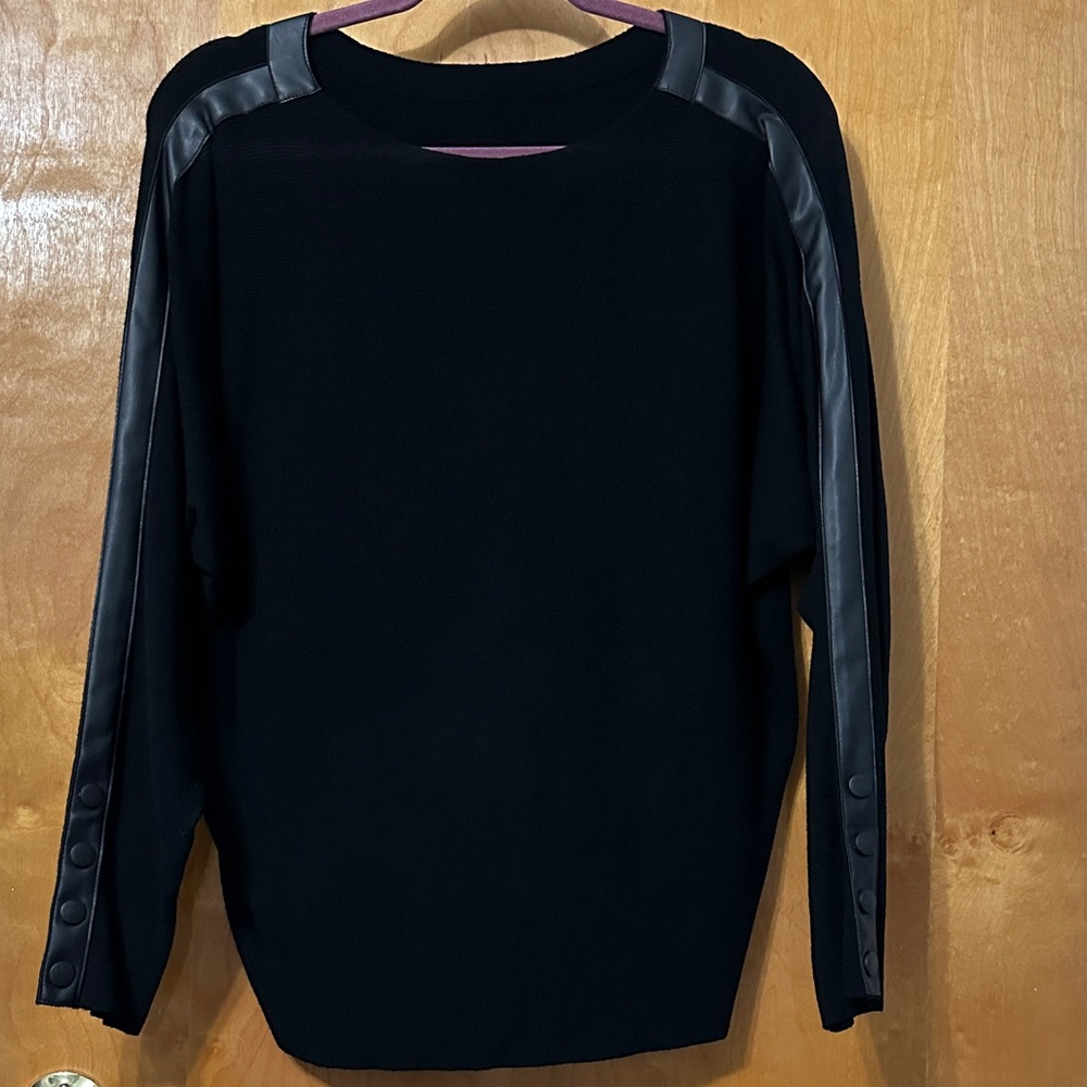 Black Women's Top with Leather Accents